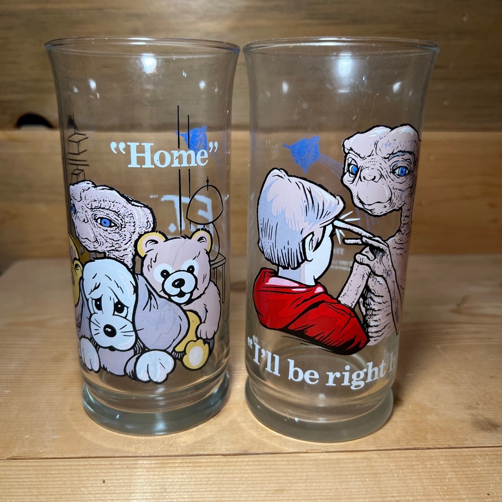 VTG 1982 Pizza Hut ET 2 Glass Set The Extra Terrestrial Movie Promo USA Collect‎